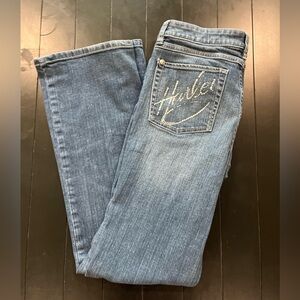 👖 Woman’s Y2K Harley Davidson Flare Bottom Embellished Accent Jeans, size 12 L